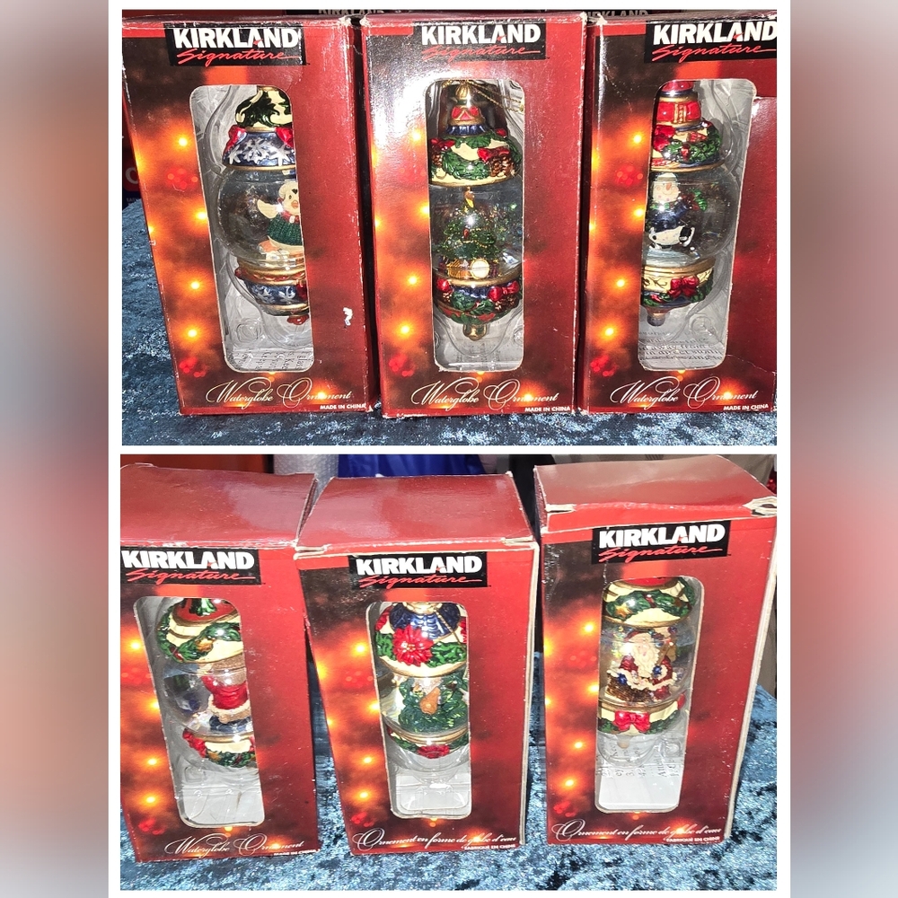 KIRKLAND SIGNATURE 6pc waterglobe Christmas ornaments in boxes